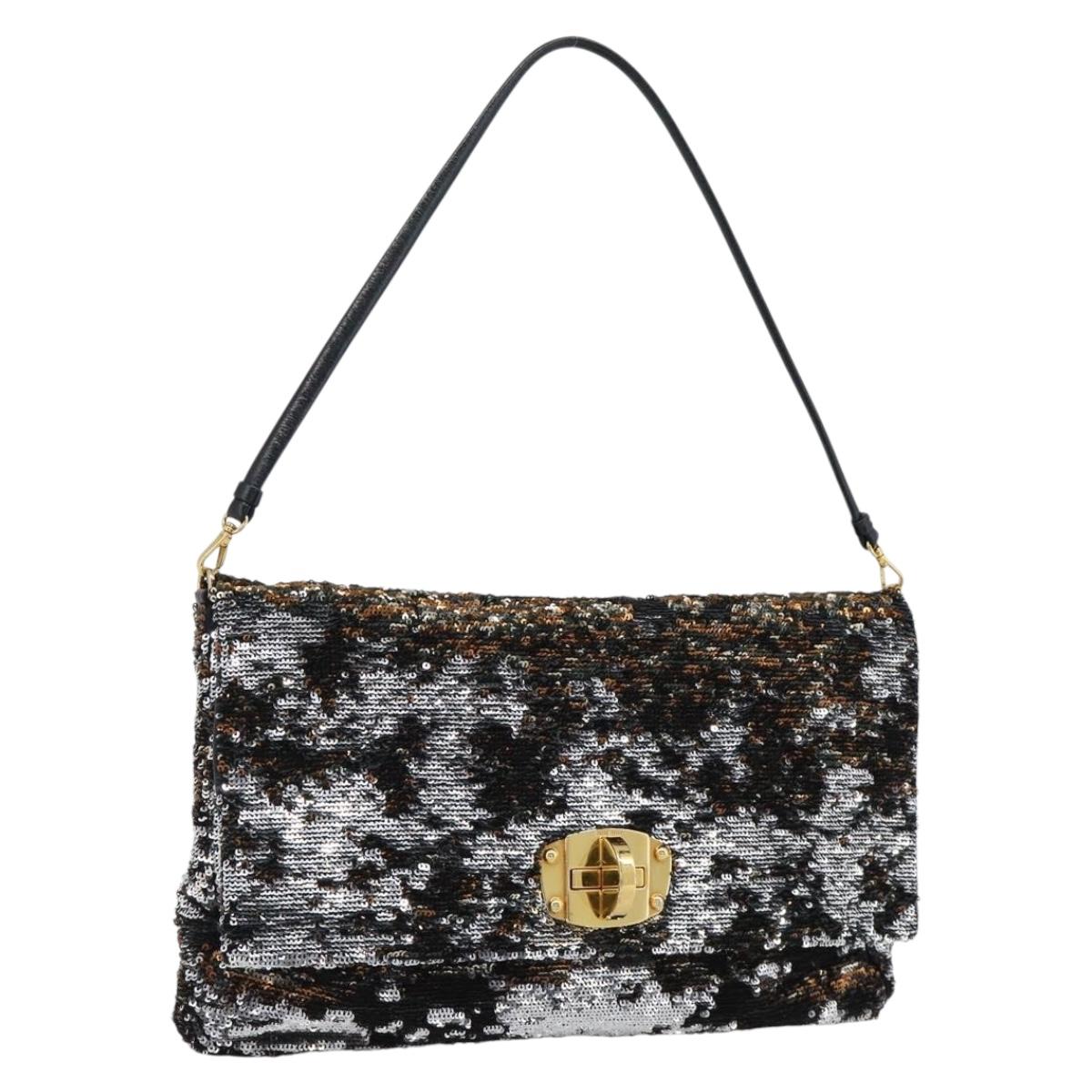 Miu Miu Shoulder Bag Sequin Black Gold Auth ka5086M