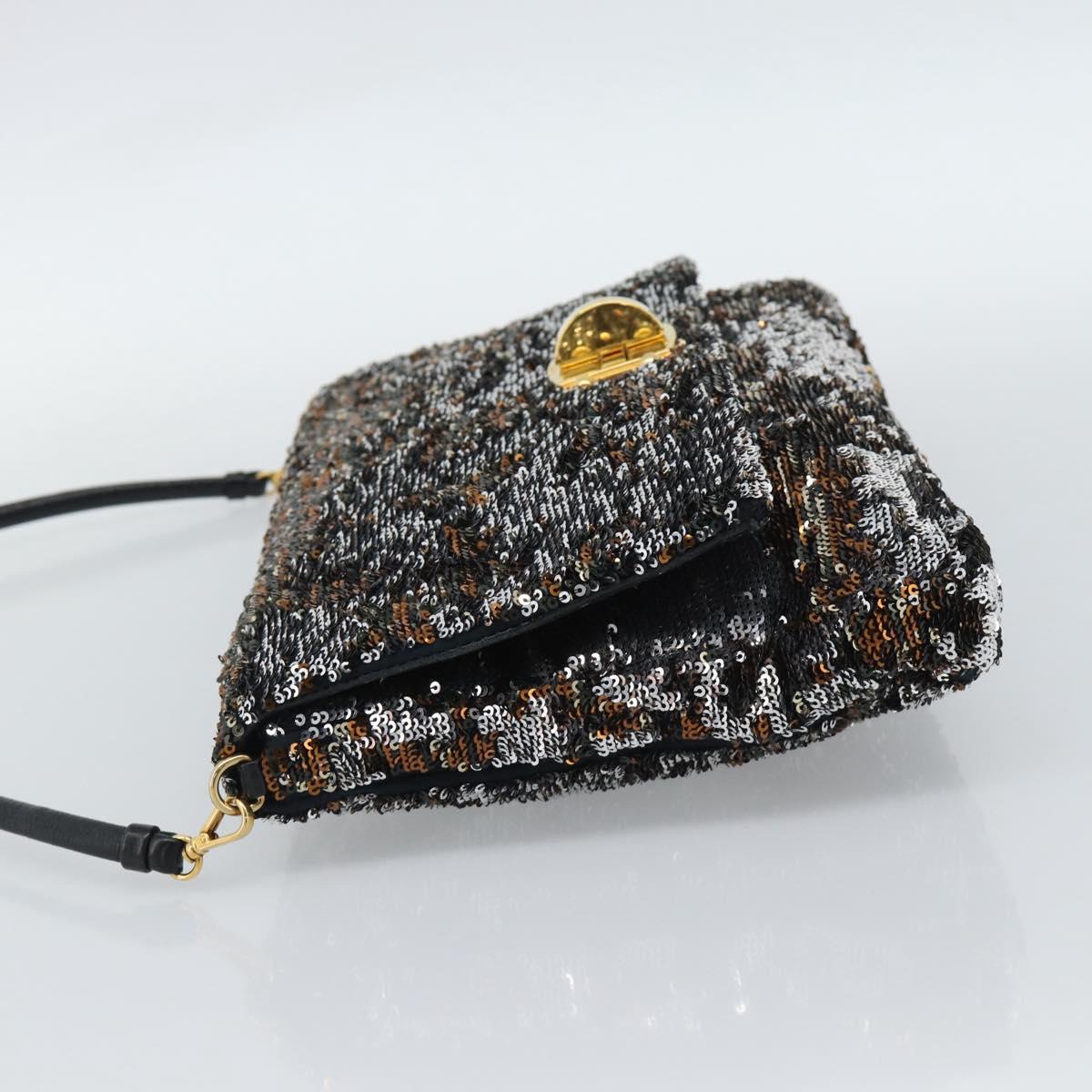 Miu Miu Shoulder Bag Sequin Black Gold Auth ka5086M