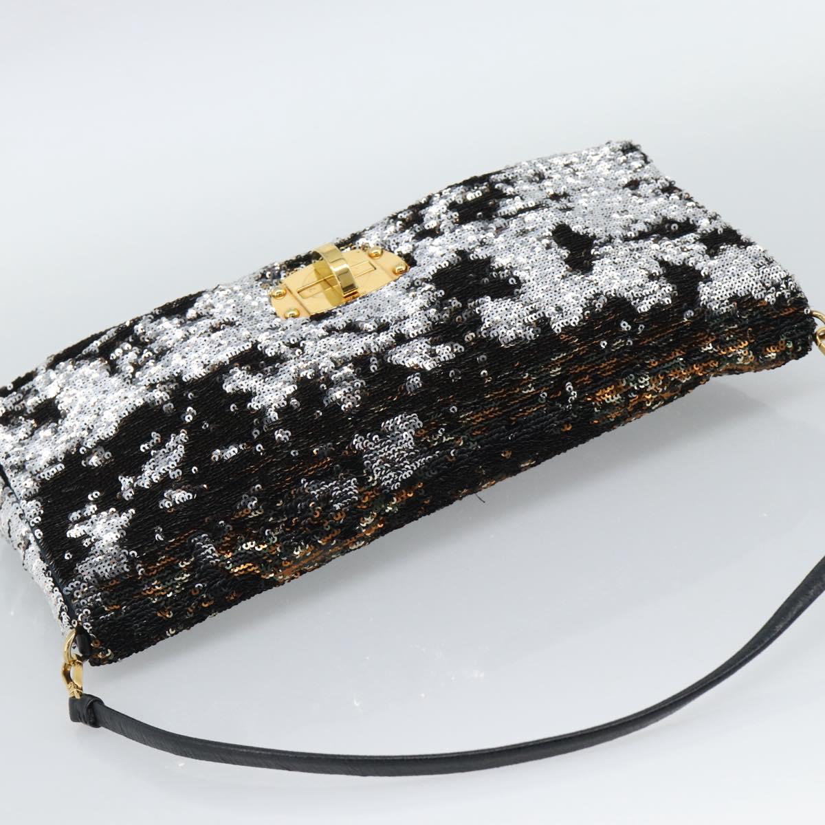 Miu Miu Shoulder Bag Sequin Black Gold Auth ka5086M