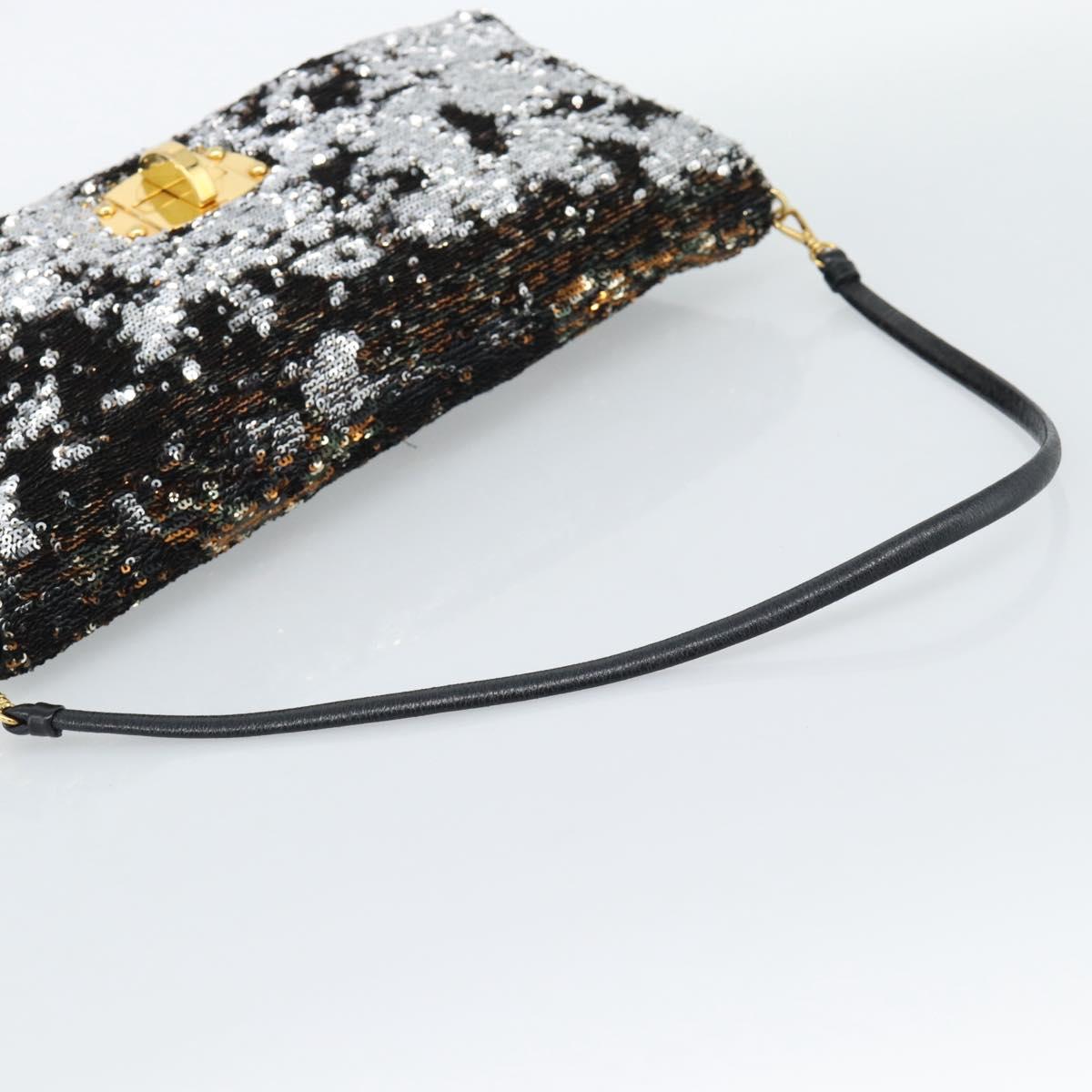 Miu Miu Shoulder Bag Sequin Black Gold Auth ka5086M