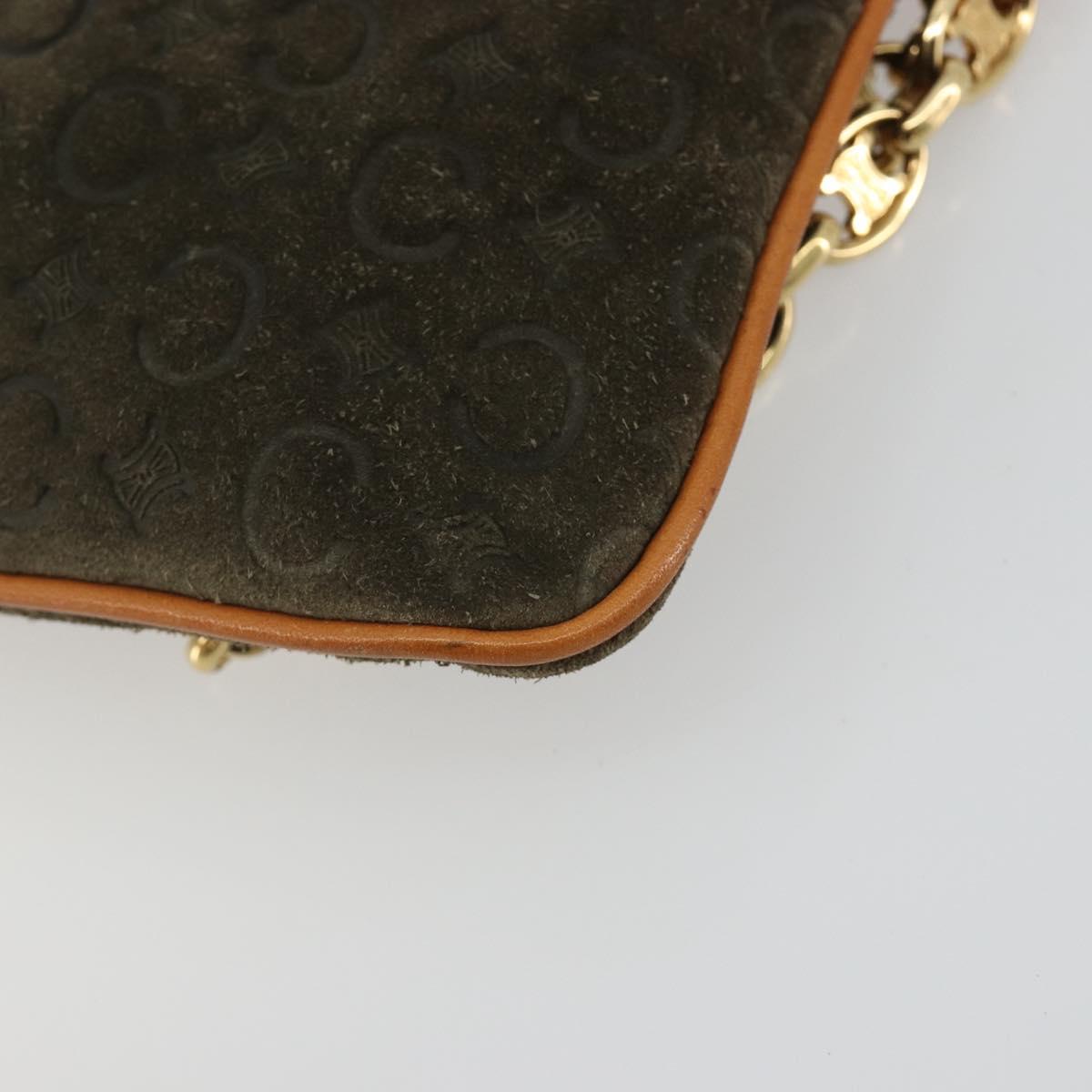 CELINE C Macadam Chain Clutch Bag Suede Brown Gold Auth ka5100A