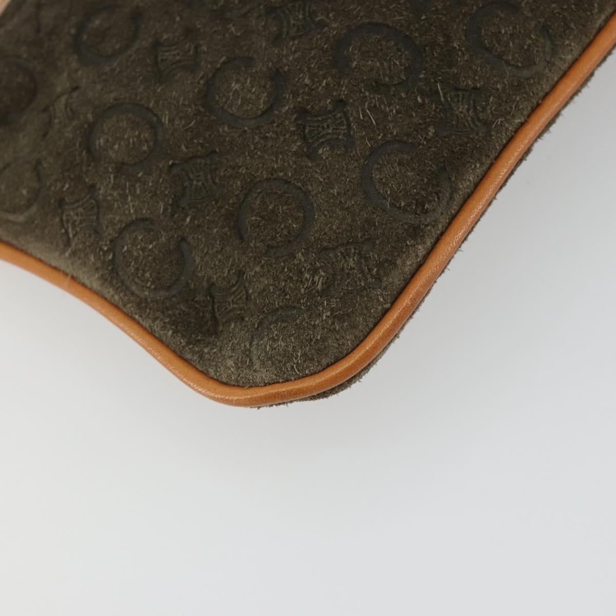 CELINE C Macadam Chain Clutch Bag Suede Brown Gold Auth ka5100A