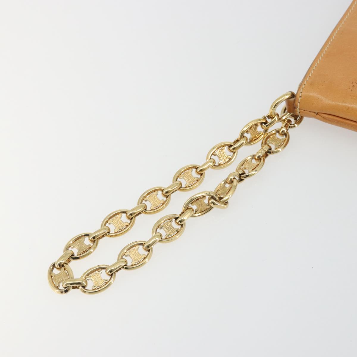 CELINE C Macadam Chain Clutch Bag Suede Brown Gold Auth ka5100A