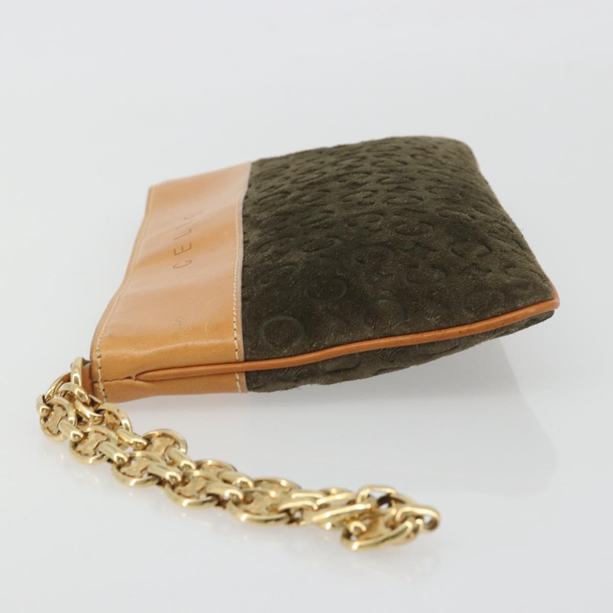 CELINE C Macadam Chain Clutch Bag Suede Brown Gold Auth ka5100A