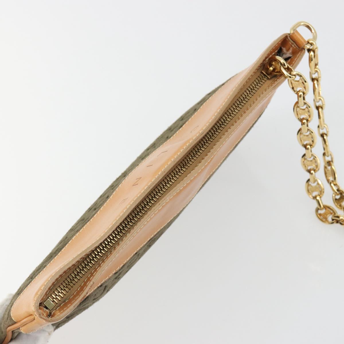 CELINE C Macadam Chain Clutch Bag Suede Brown Gold Auth ka5100A