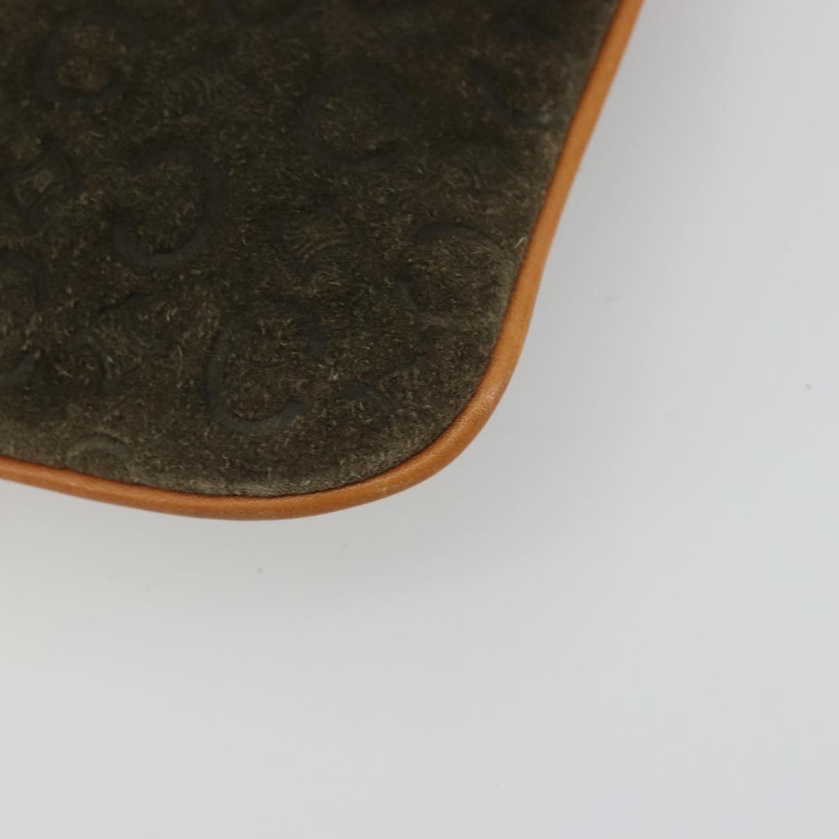 CELINE C Macadam Chain Clutch Bag Suede Brown Gold Auth ka5100A