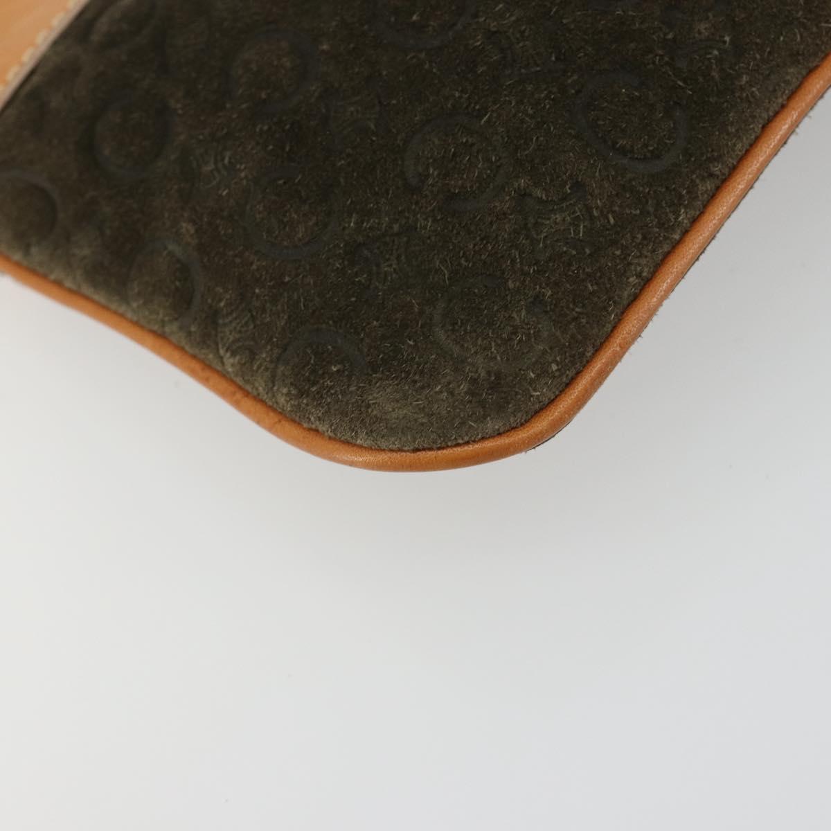 CELINE C Macadam Chain Clutch Bag Suede Brown Gold Auth ka5100A