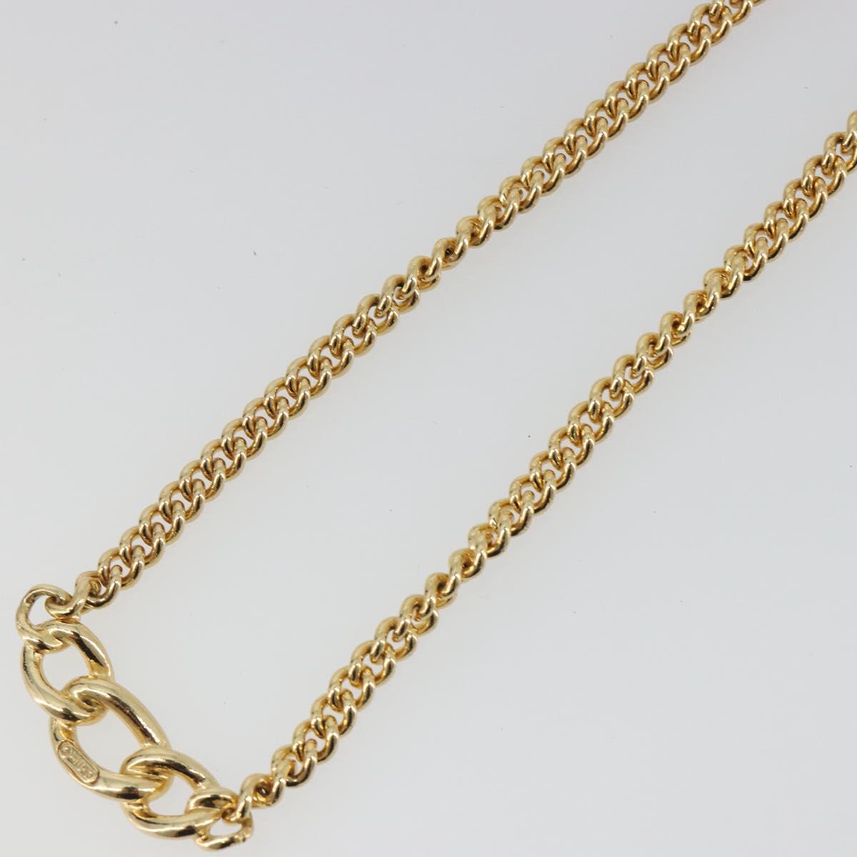 Christian Dior Rhinestone Necklace Metal Gold Tone Auth ka5106