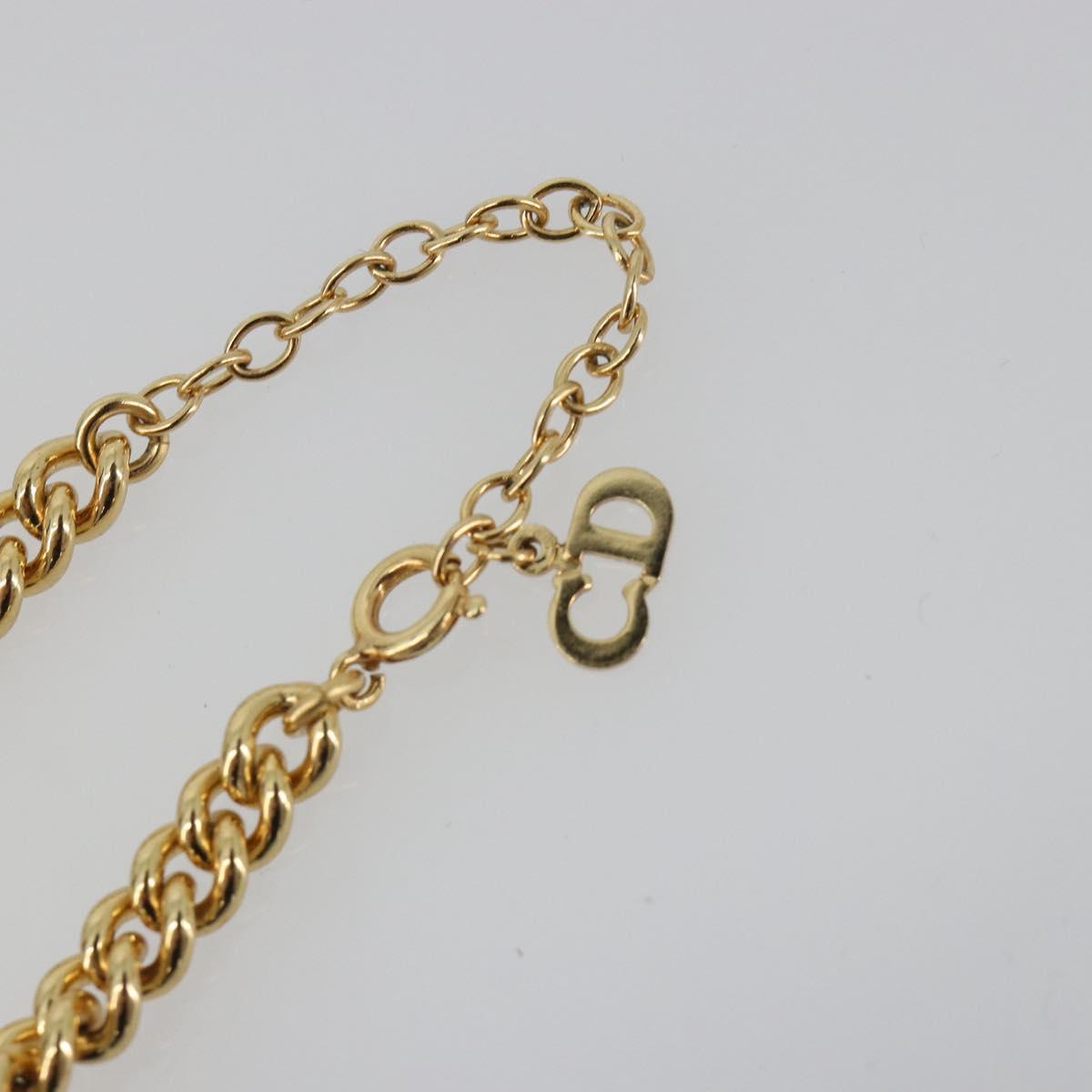Christian Dior Rhinestone Necklace Metal Gold Tone Auth ka5106