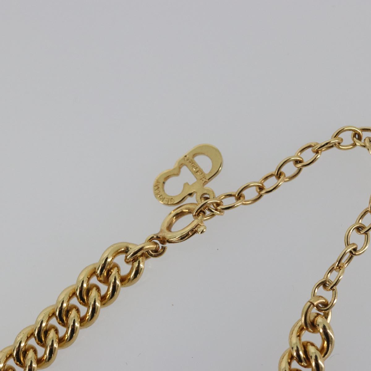 Christian Dior Rhinestone Necklace Metal Gold Tone Auth ka5106