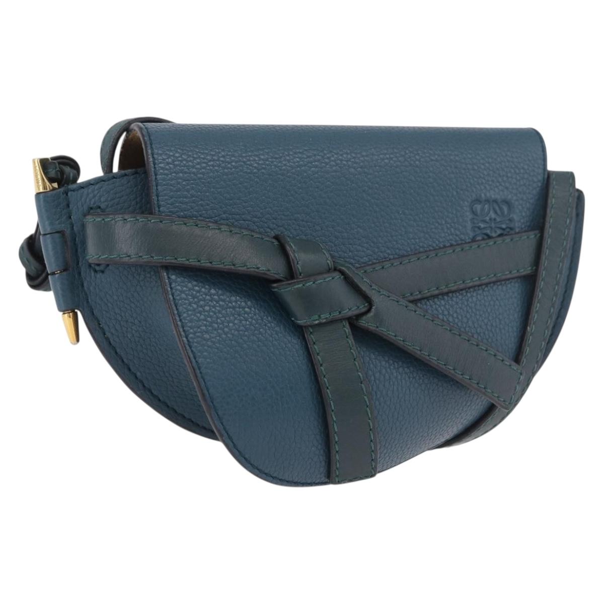 LOEWE Anagram Shoulder Bag Leather Blue Auth ka5108A