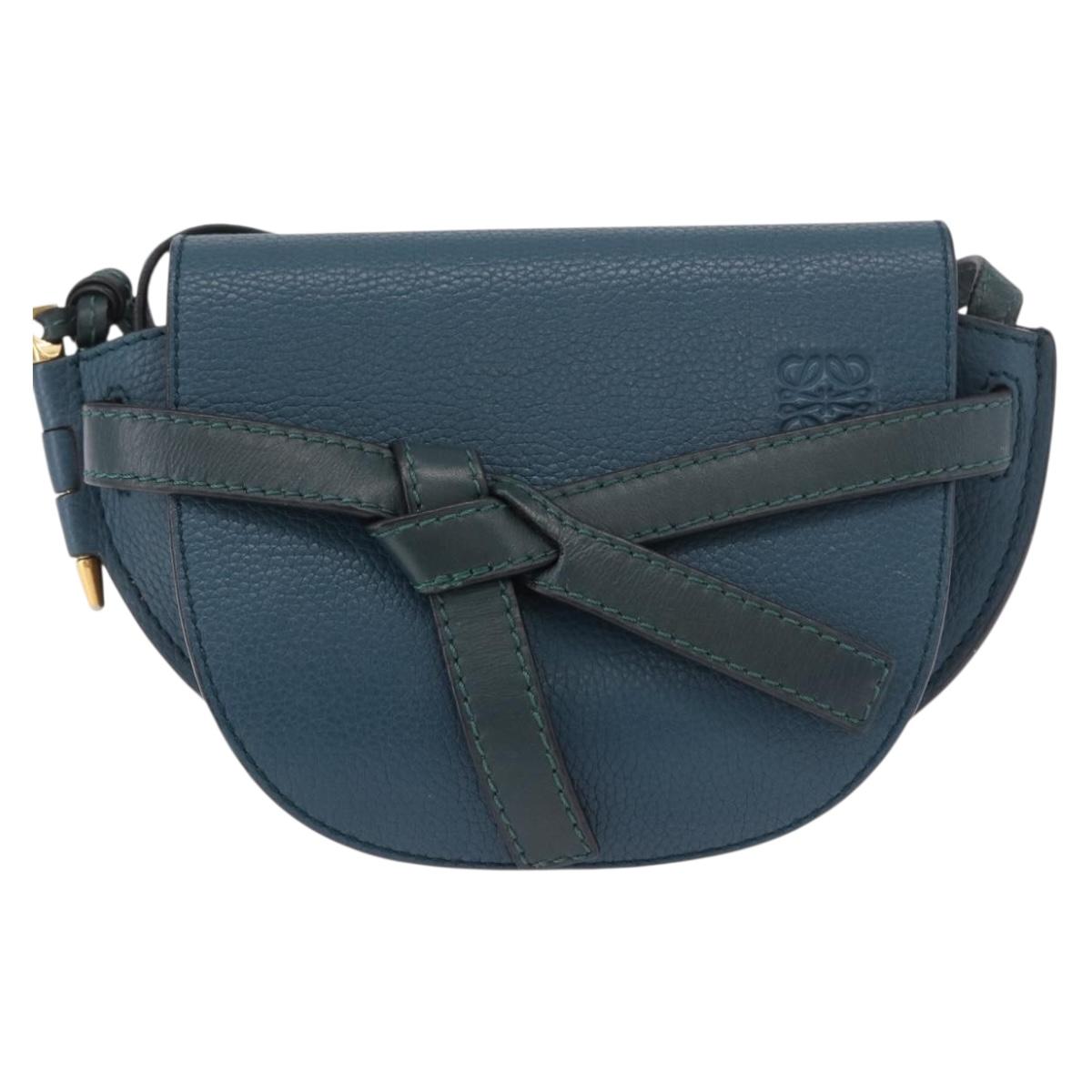 LOEWE Anagram Shoulder Bag Leather Blue Auth ka5108A