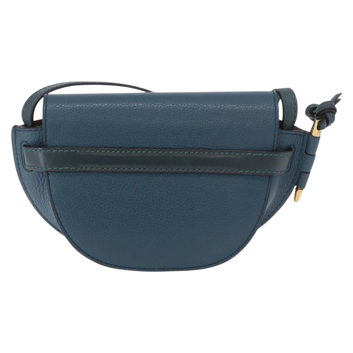 LOEWE Anagram Shoulder Bag Leather Blue Auth ka5108A