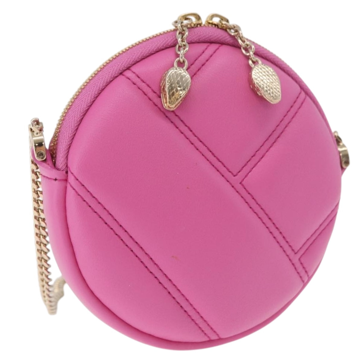 BVLGARI Shoulder Bag Leather Pink Gold Auth ka5109M