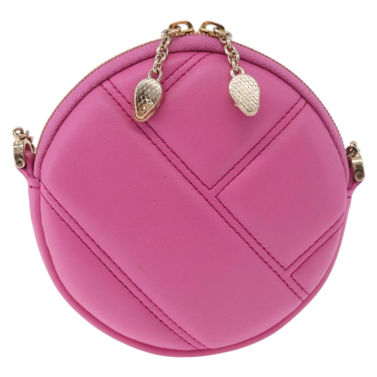 BVLGARI Shoulder Bag Leather Pink Gold Auth ka5109M
