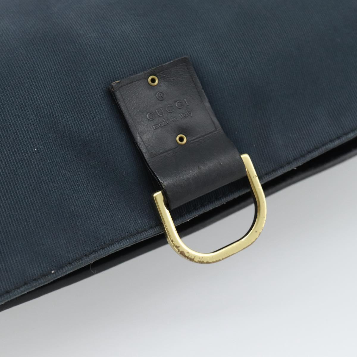 GUCCI Shoulder Bag Canvas Navy Gold 90669 Auth ka5112