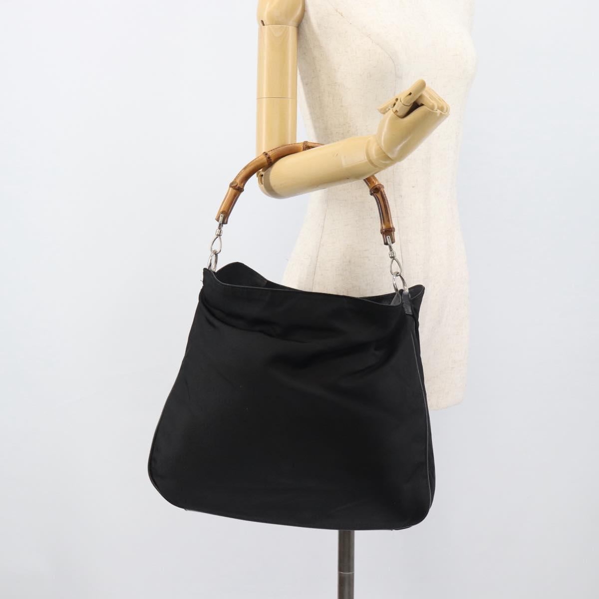 GUCCI Bamboo Hand Bag Canvas Black Silver 001 1553 Auth ka5114