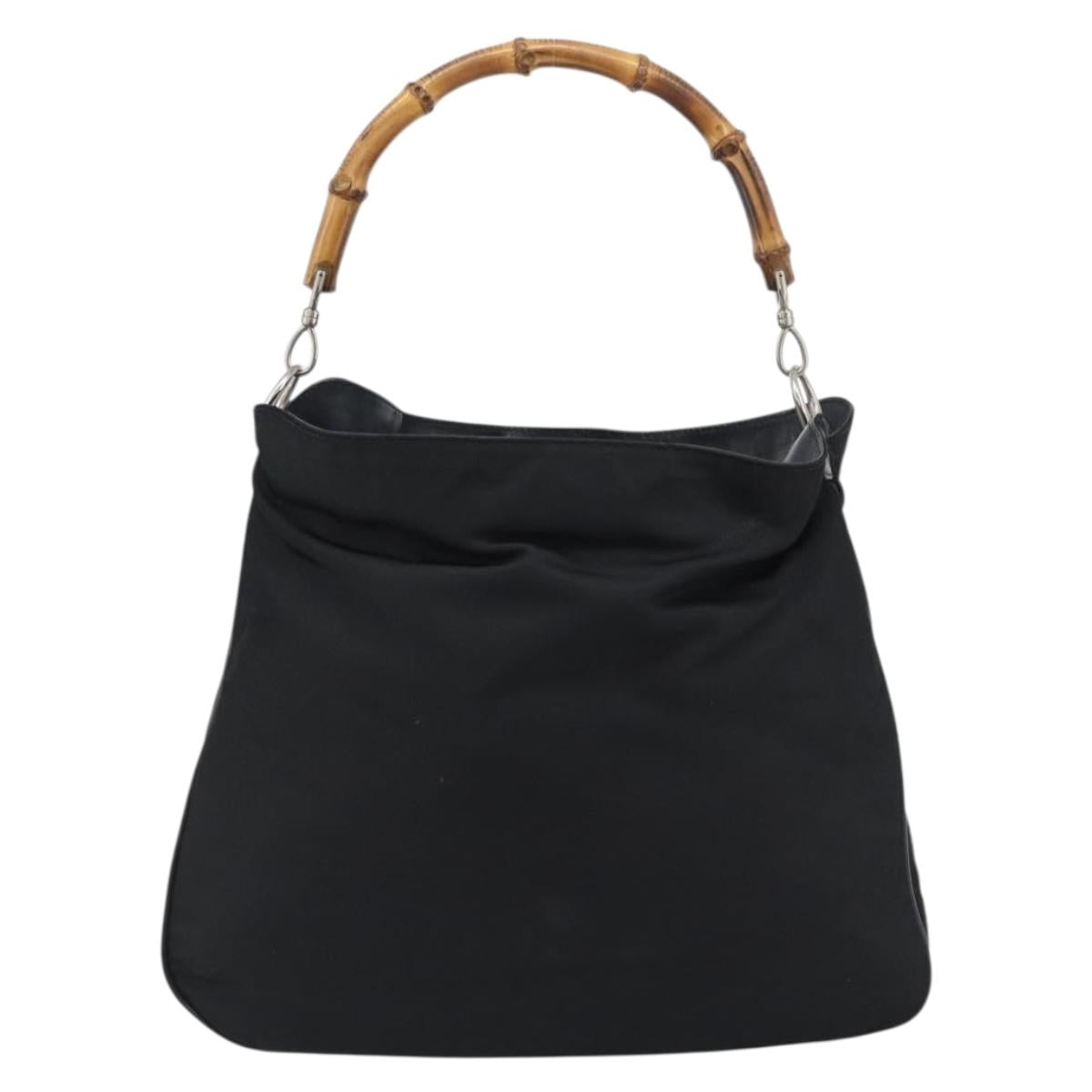 GUCCI Bamboo Hand Bag Canvas Black Silver 001 1553 Auth ka5114