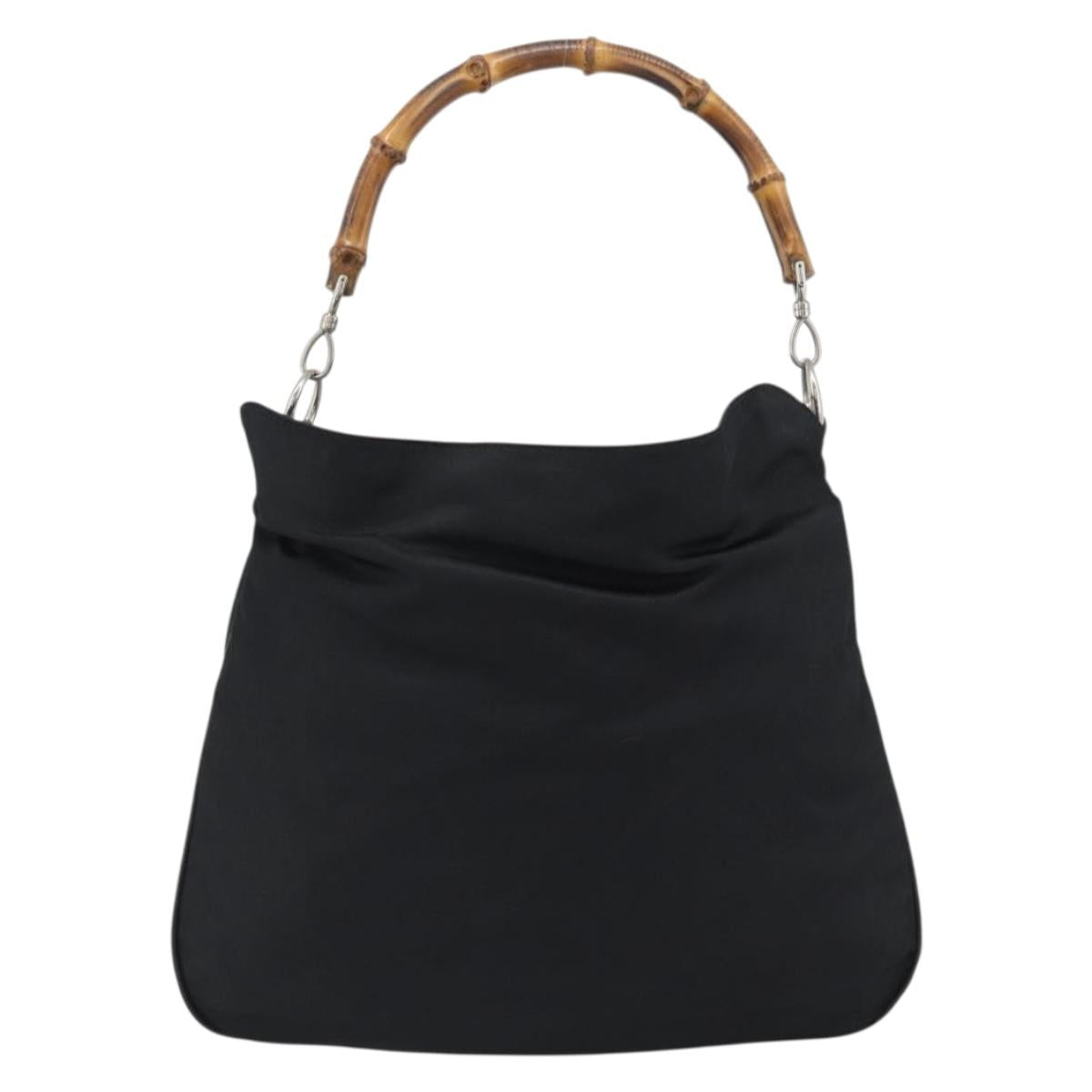 GUCCI Bamboo Hand Bag Canvas Black Silver 001 1553 Auth ka5114
