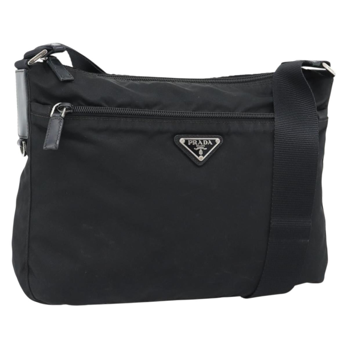 PRADA Nylon Shoulder Bag Black Silver Auth ka5115