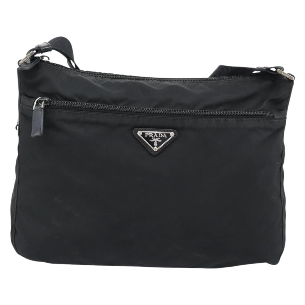 PRADA Nylon Shoulder Bag Black Silver Auth ka5115