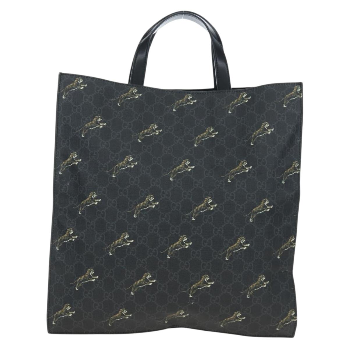 GUCCI GG Supreme Tote Bag PVC Leather Black 495559 Auth ka5117
