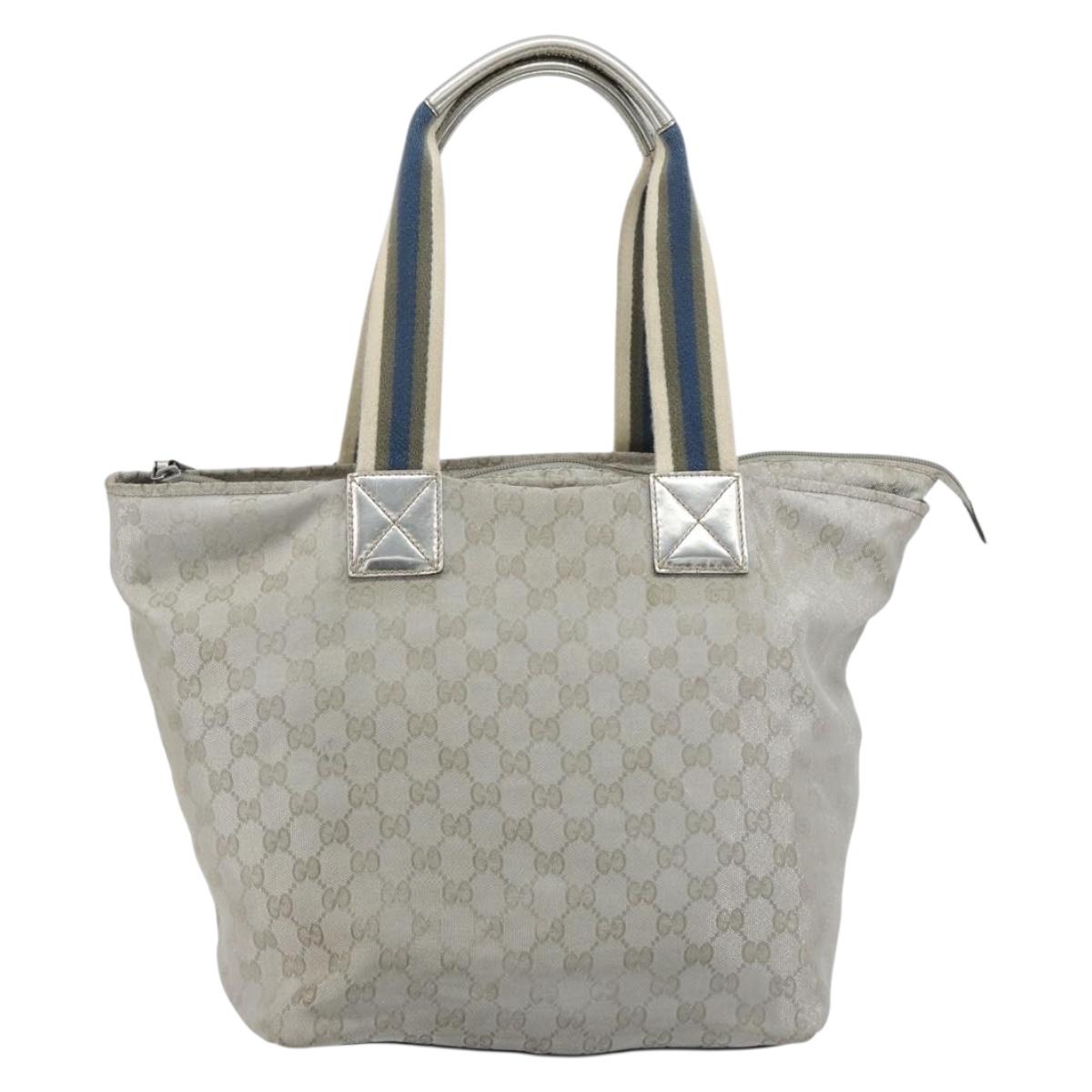 GUCCI GG Canvas Tote Bag Silver 131231 Auth ka5118