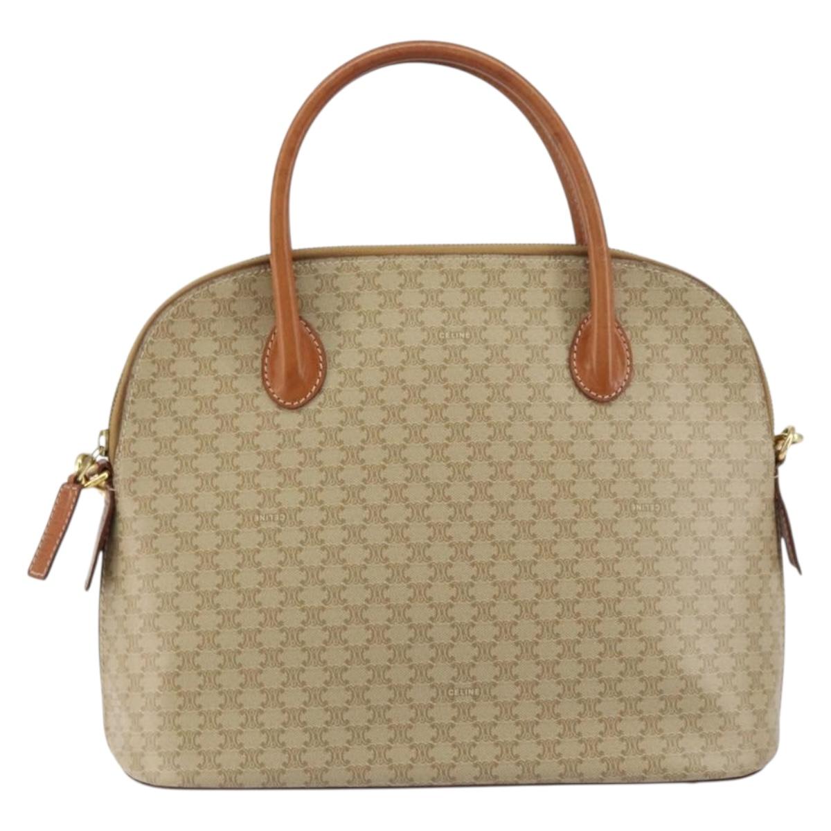 CELINE Macadam Canvas Hand Bag PVC 2way Beige Gold Auth ka512