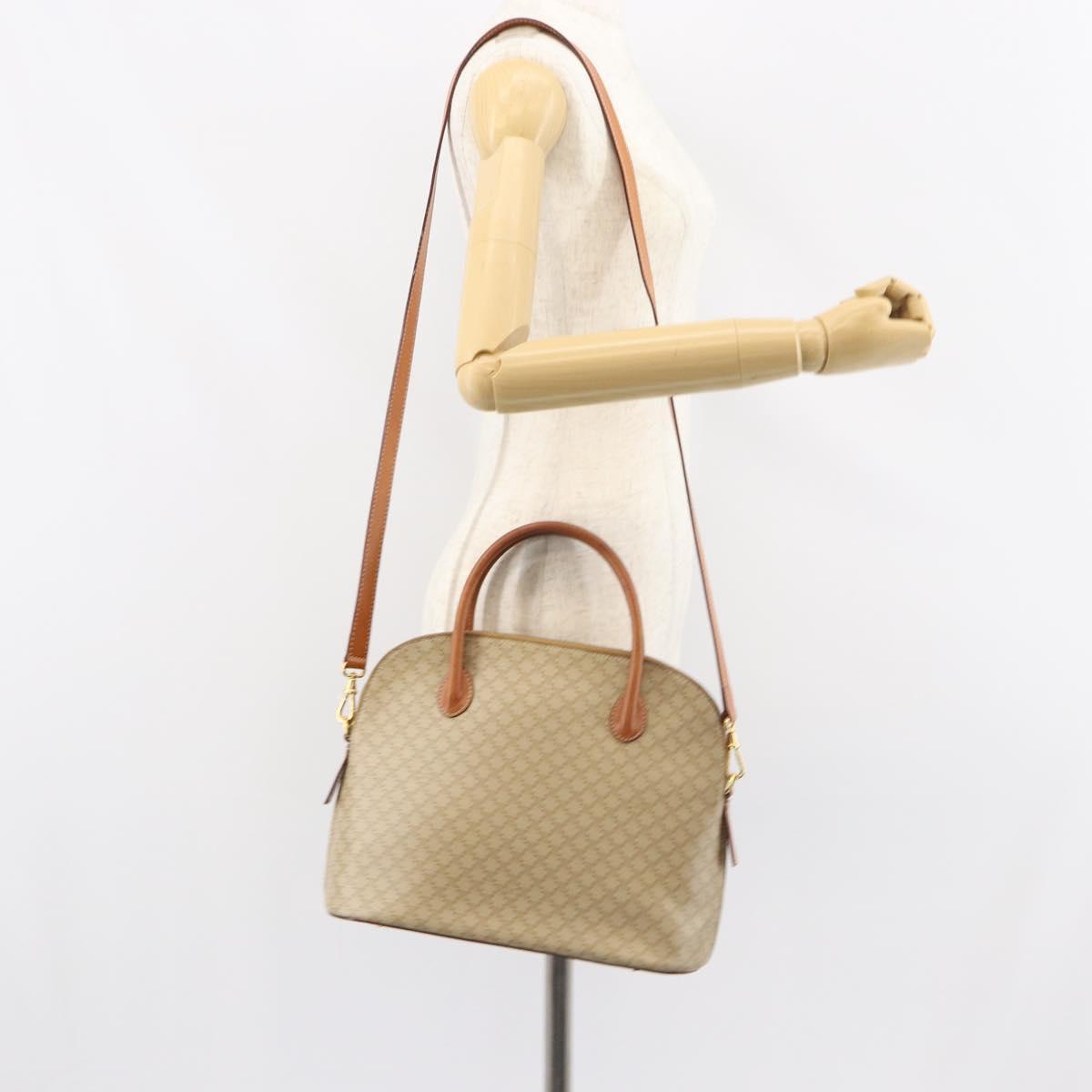 CELINE Macadam Canvas Hand Bag PVC 2way Beige Gold Auth ka512