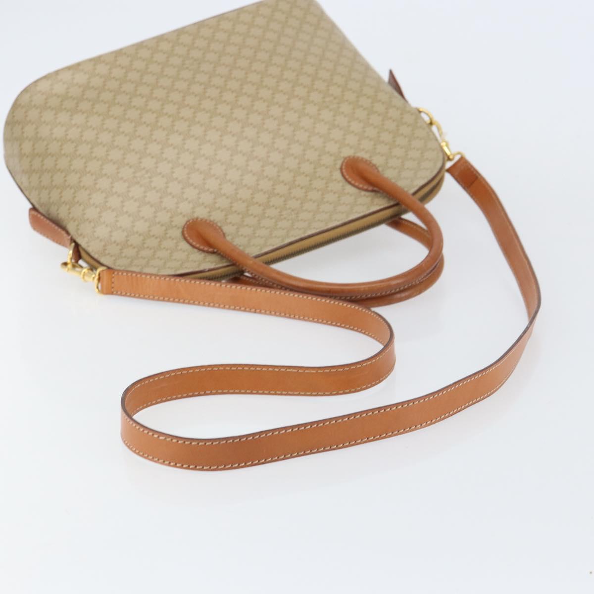 CELINE Macadam Canvas Hand Bag PVC 2way Beige Gold Auth ka512
