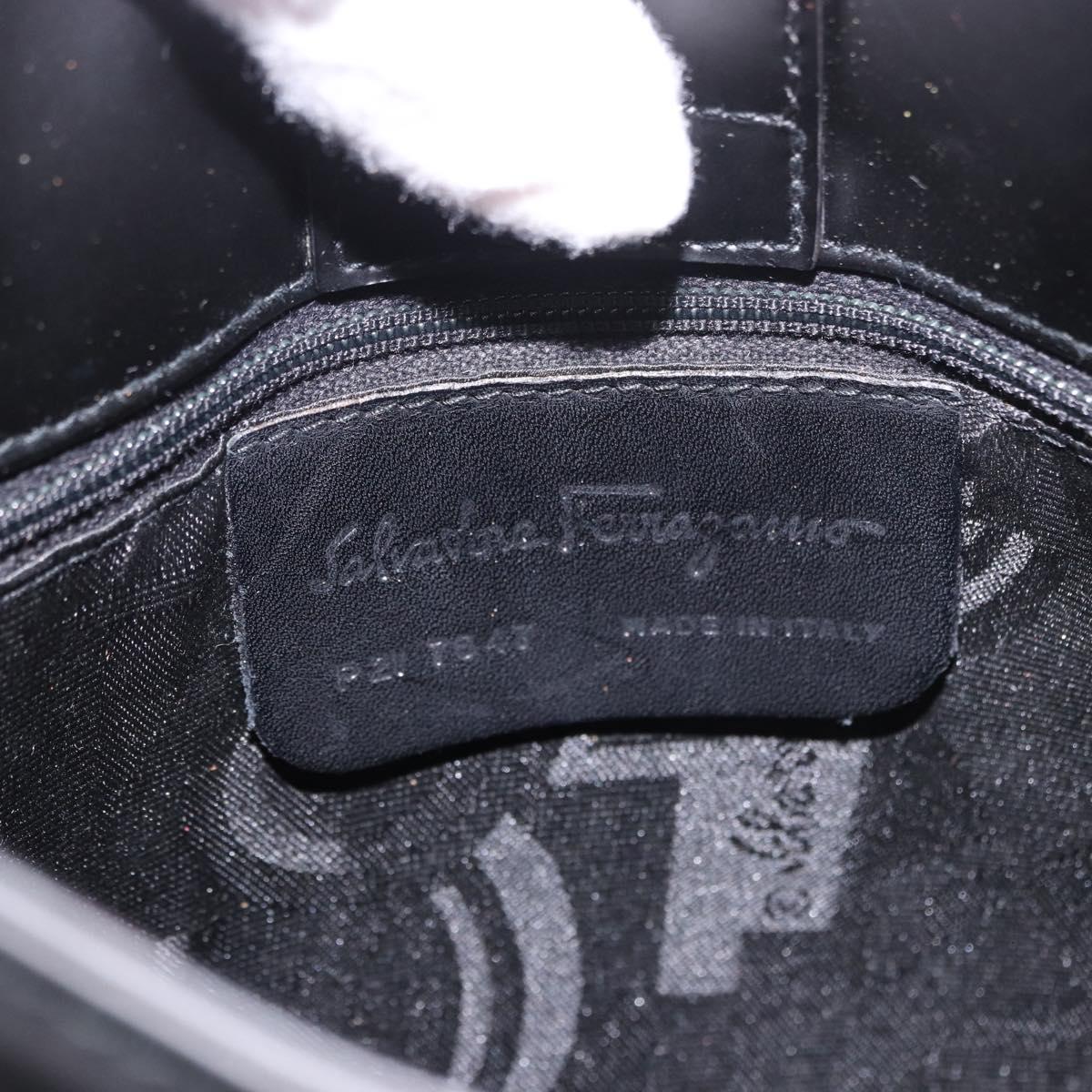 Salvatore Ferragamo Shoulder Bag Patent Black Silver Auth ka5122A