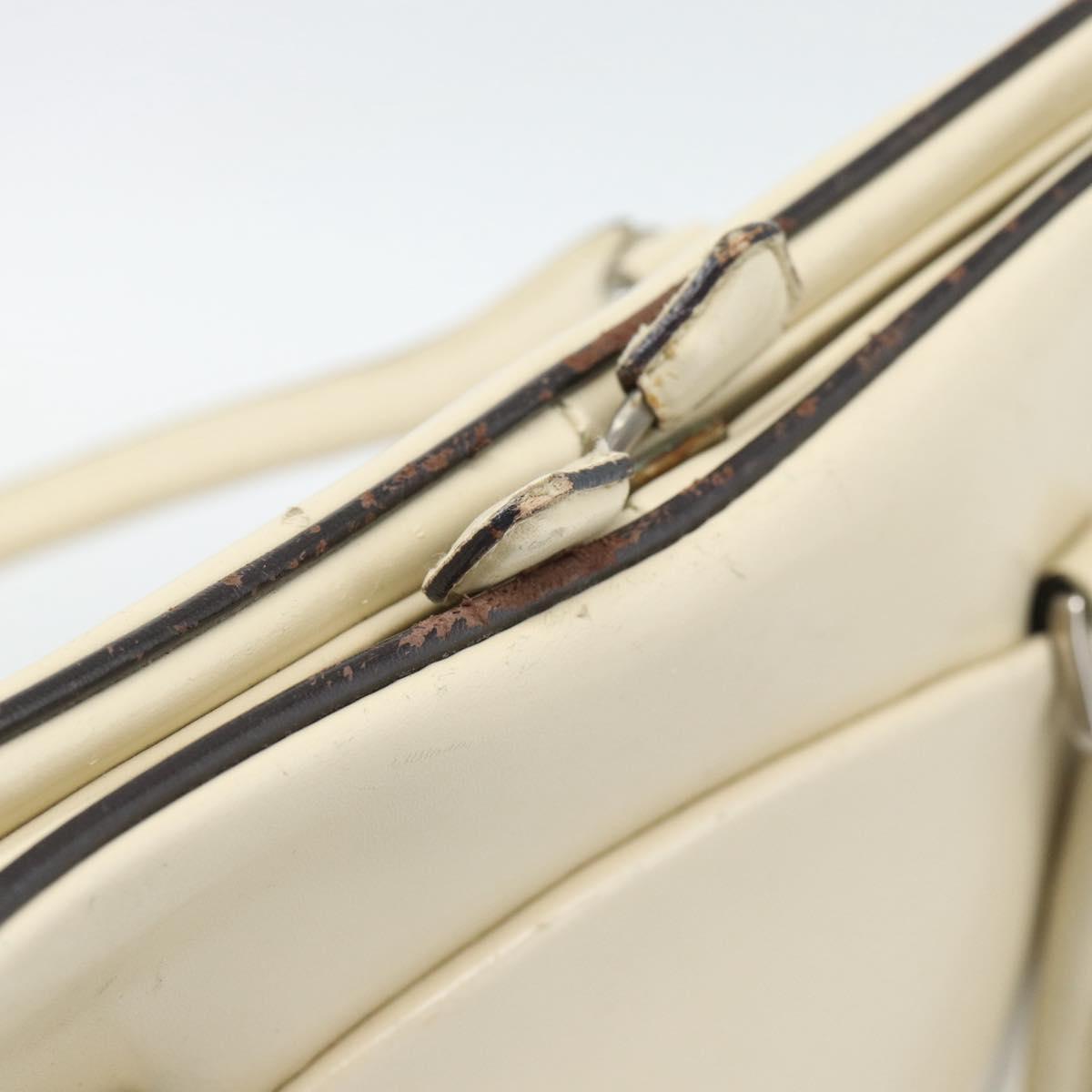 PRADA Tote Bag Leather Beige Silver Auth ka5123