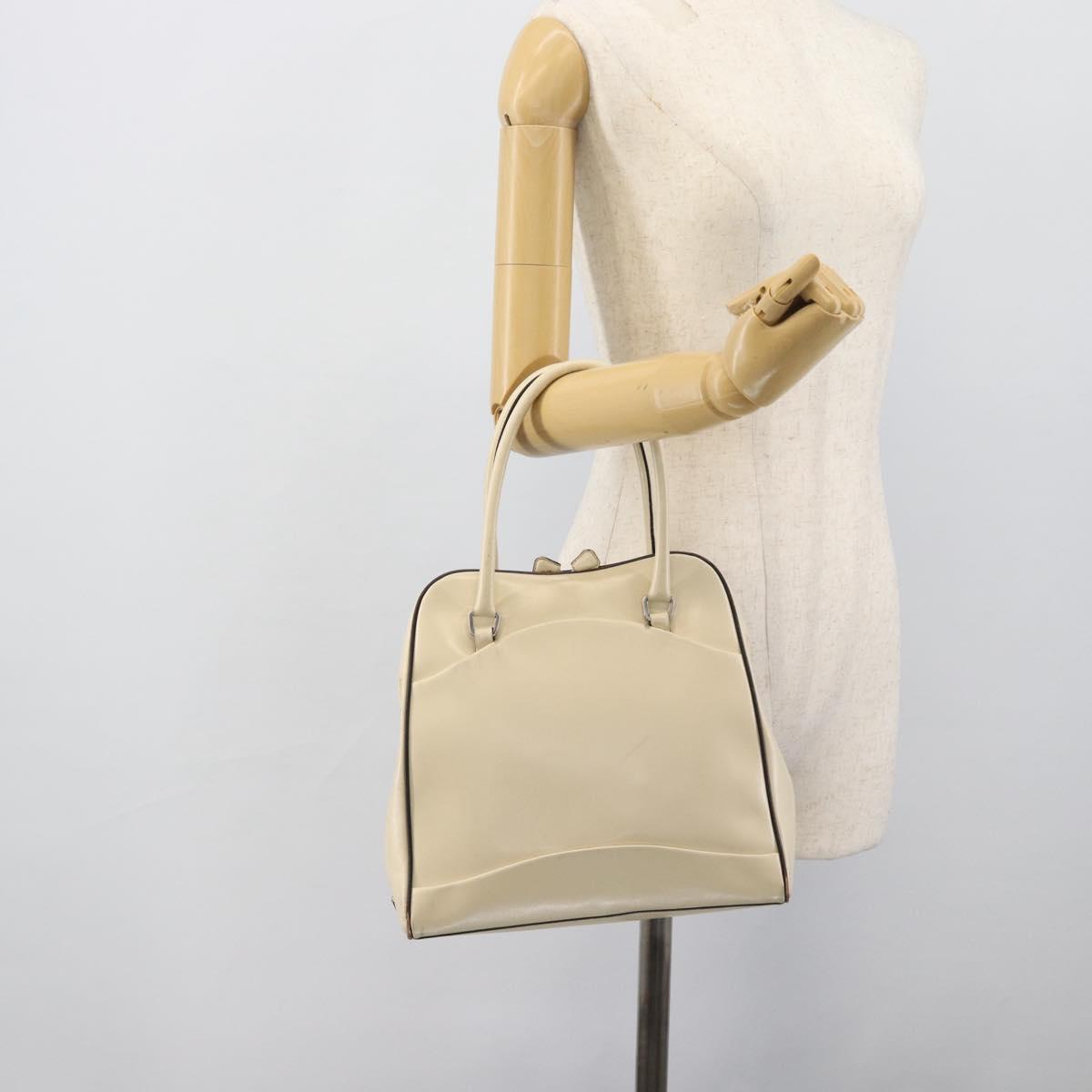 PRADA Tote Bag Leather Beige Silver Auth ka5123