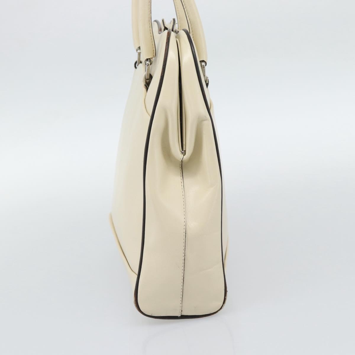 PRADA Tote Bag Leather Beige Silver Auth ka5123