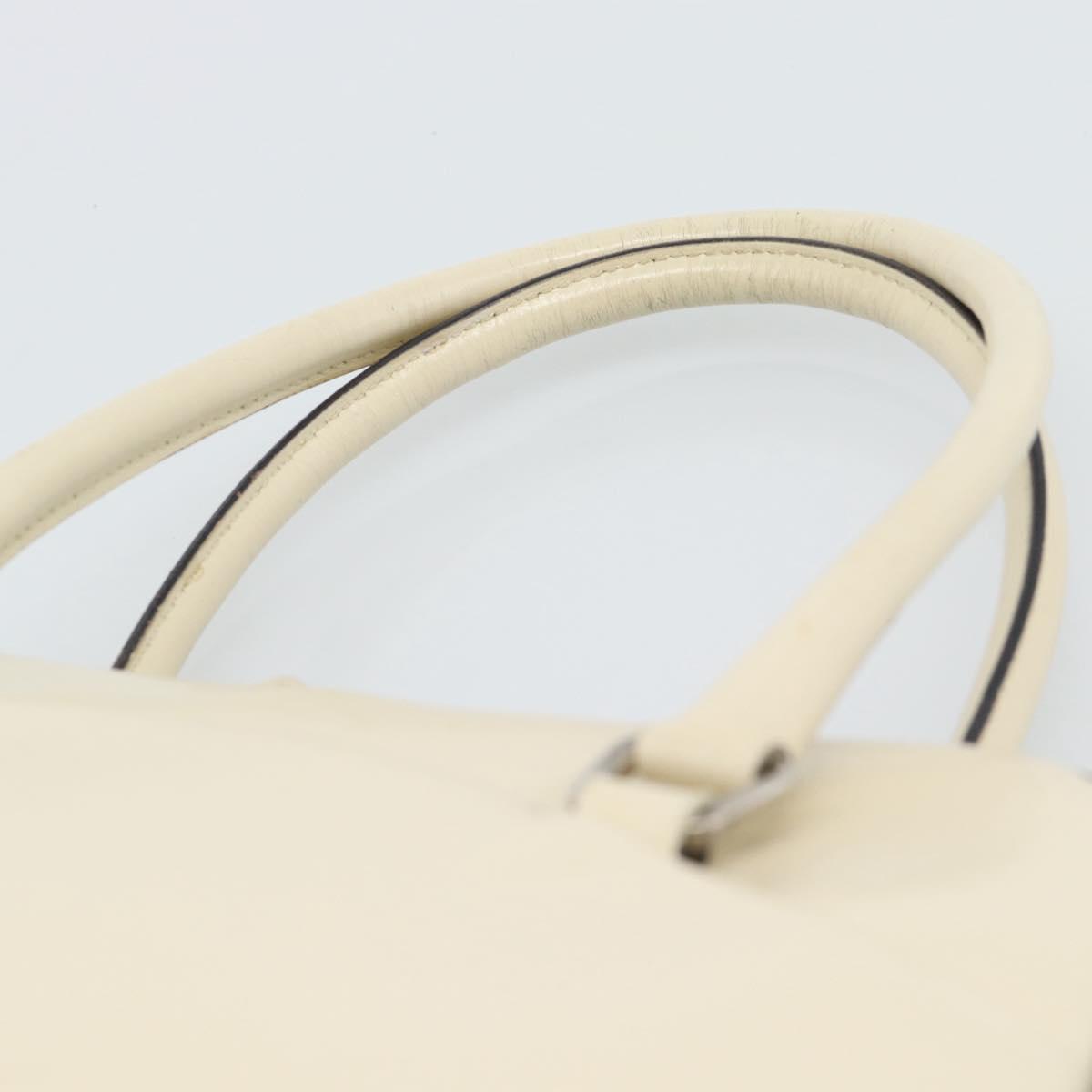 PRADA Tote Bag Leather Beige Silver Auth ka5123