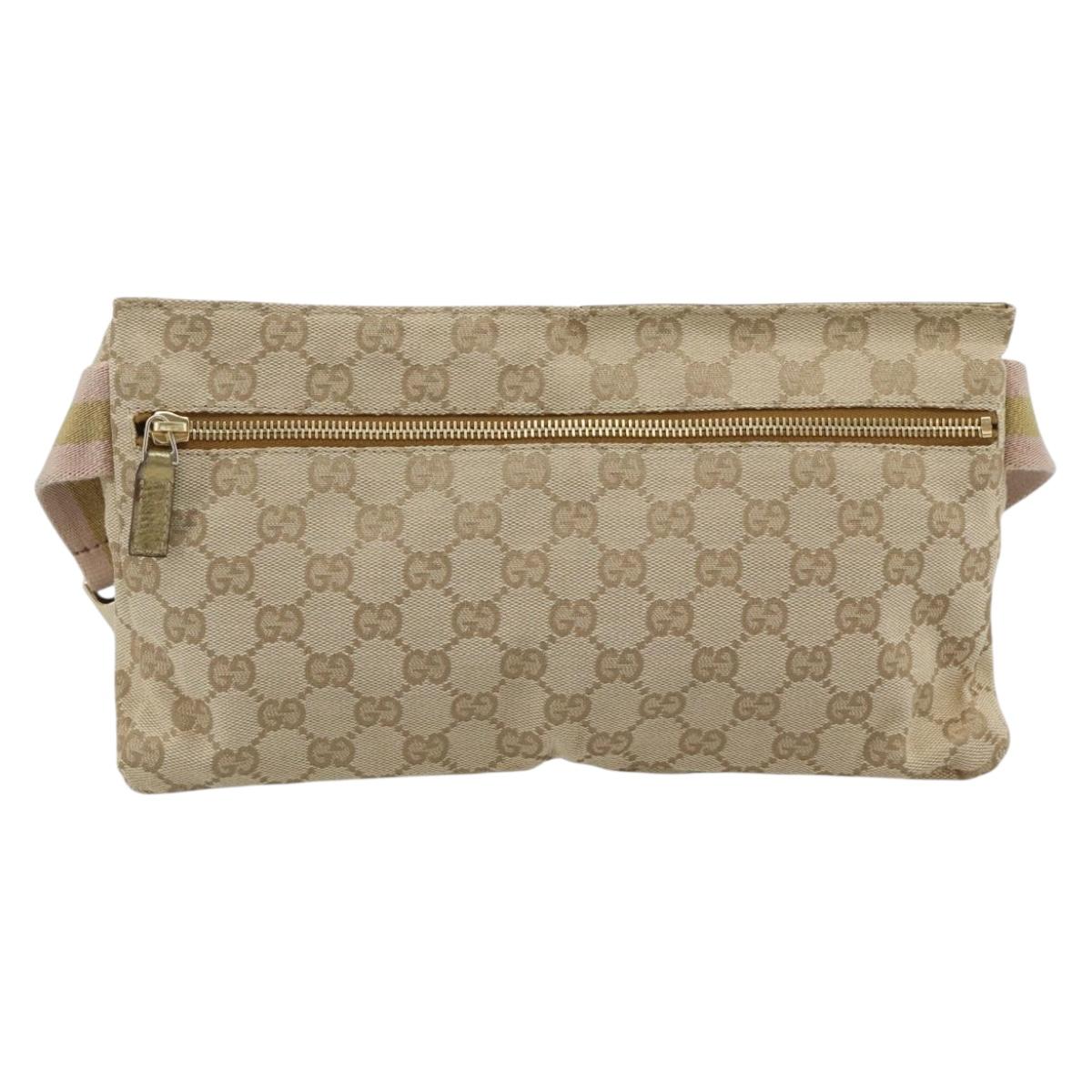 GUCCI GG Canvas Waist Bag Beige Gold 28566 Auth ka5124