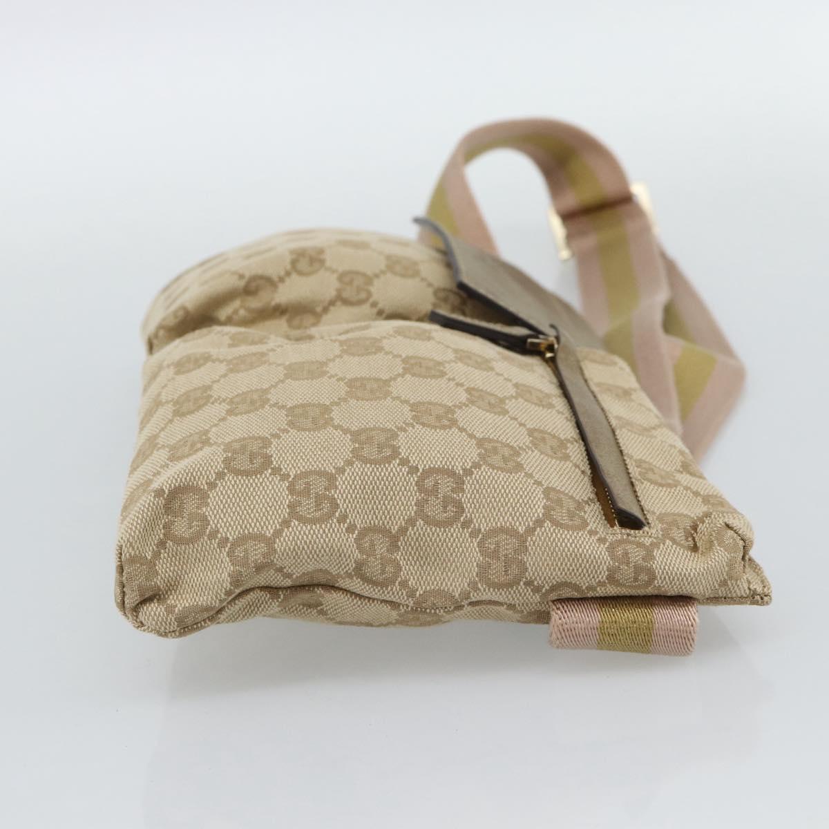 GUCCI GG Canvas Waist Bag Beige Gold 28566 Auth ka5124