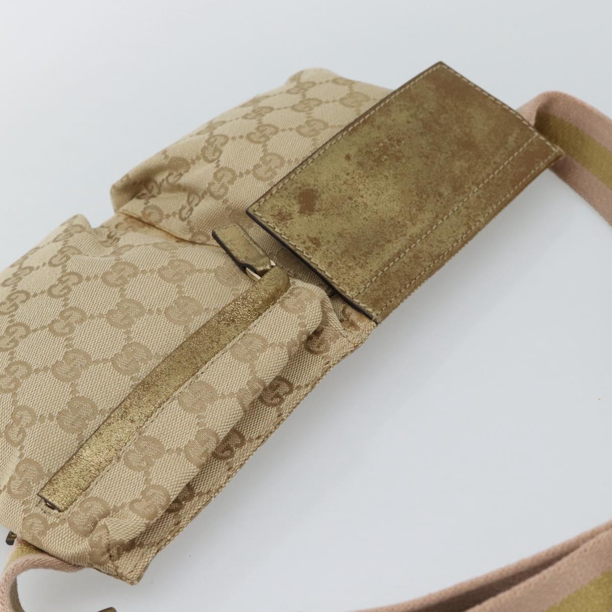 GUCCI GG Canvas Waist Bag Beige Gold 28566 Auth ka5124