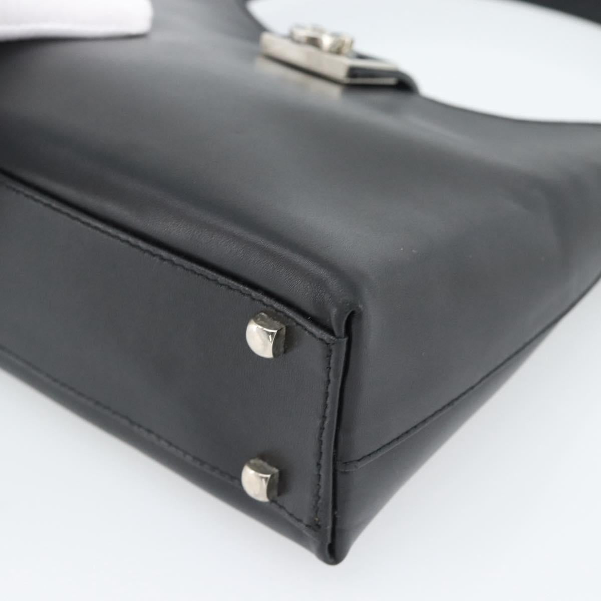 Salvatore Ferragamo Gancini Hand Bag Leather Black Silver Auth ka5126A