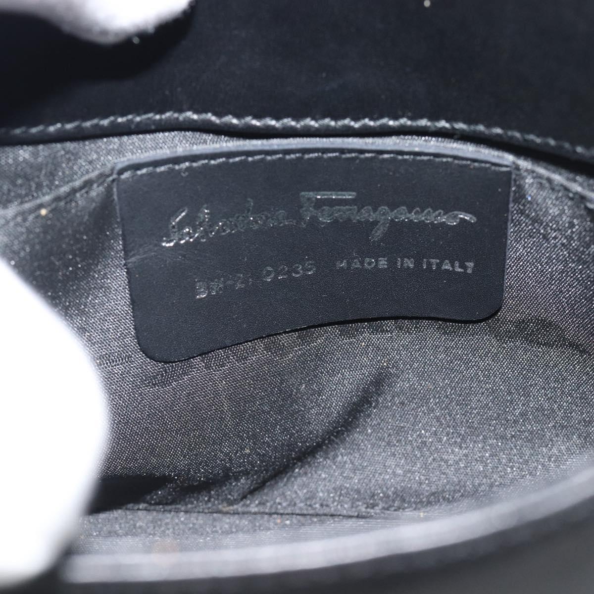 Salvatore Ferragamo Gancini Hand Bag Leather Black Silver Auth ka5126A