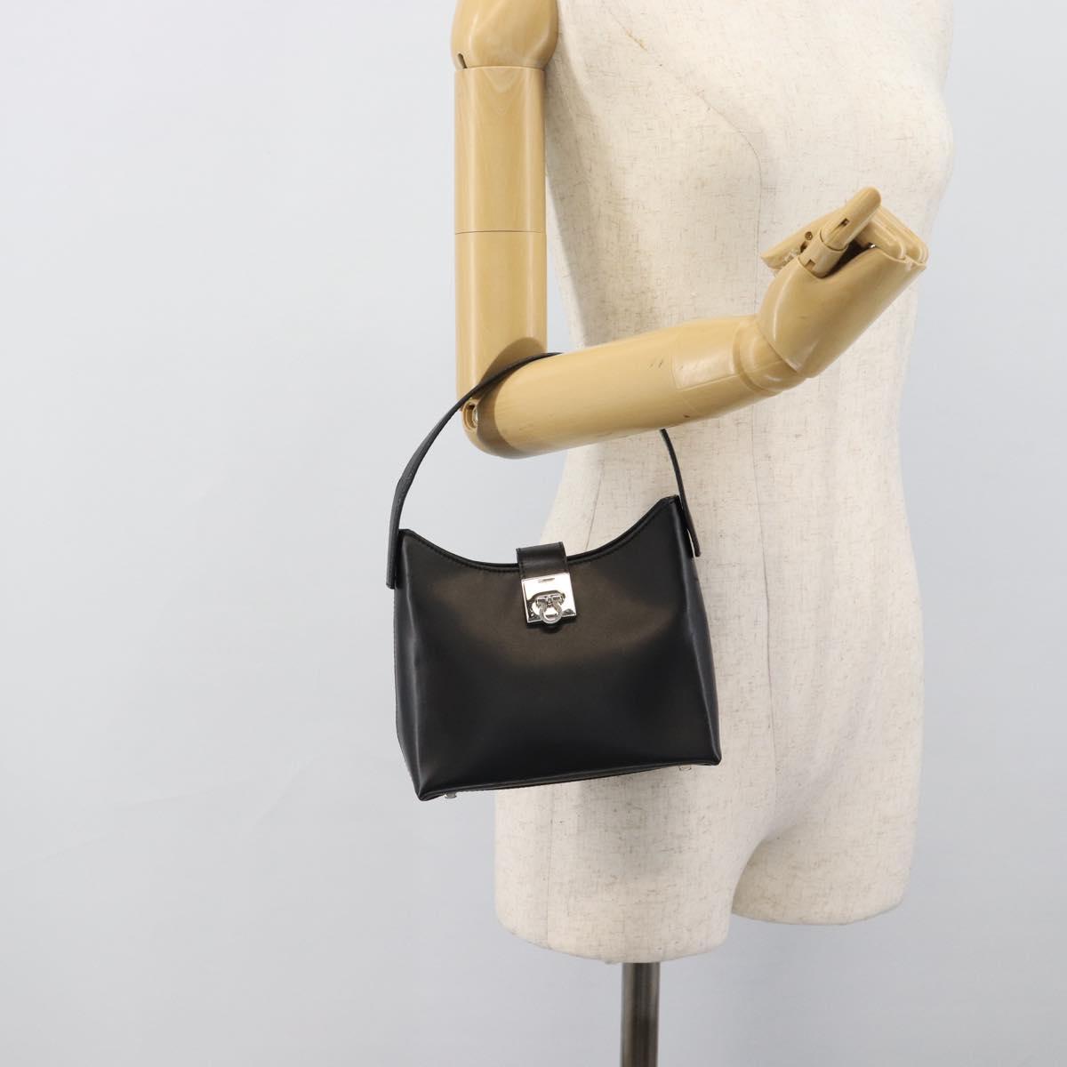 Salvatore Ferragamo Gancini Hand Bag Leather Black Silver Auth ka5126A