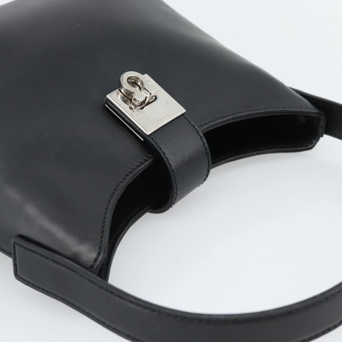 Salvatore Ferragamo Gancini Hand Bag Leather Black Silver Auth ka5126A
