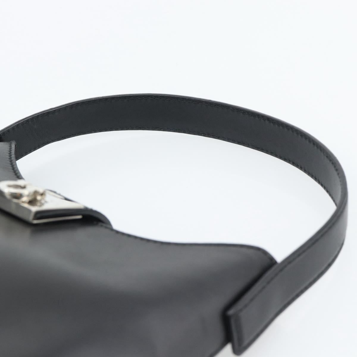 Salvatore Ferragamo Gancini Hand Bag Leather Black Silver Auth ka5126A
