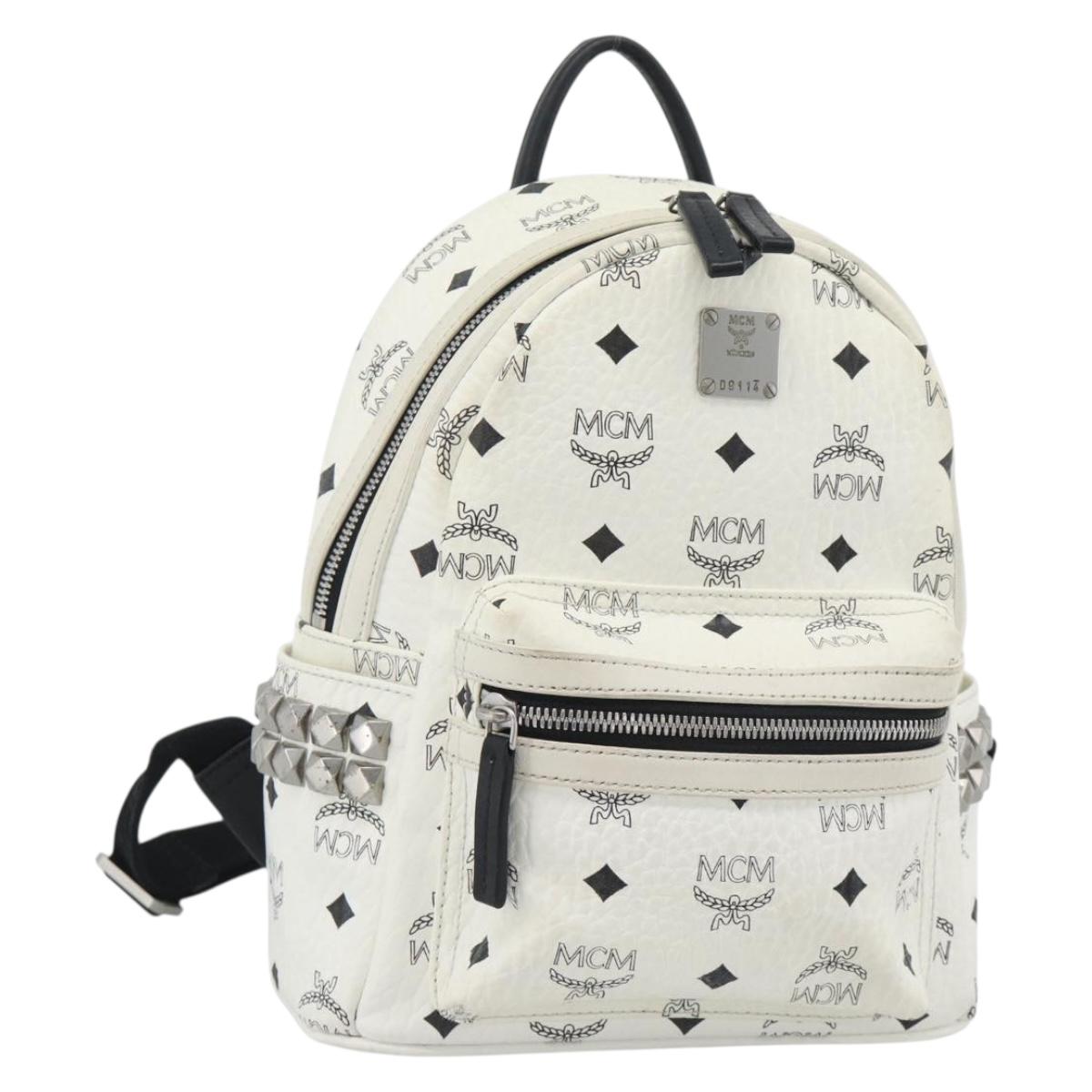 MCM Vicetos Backpack PVC Leather White Silver Auth ka5127