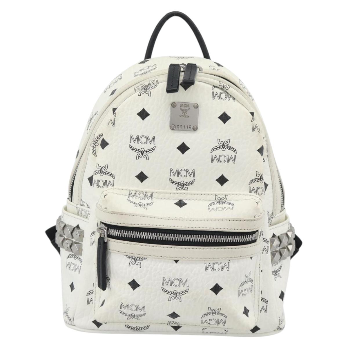 MCM Vicetos Backpack PVC Leather White Silver Auth ka5127