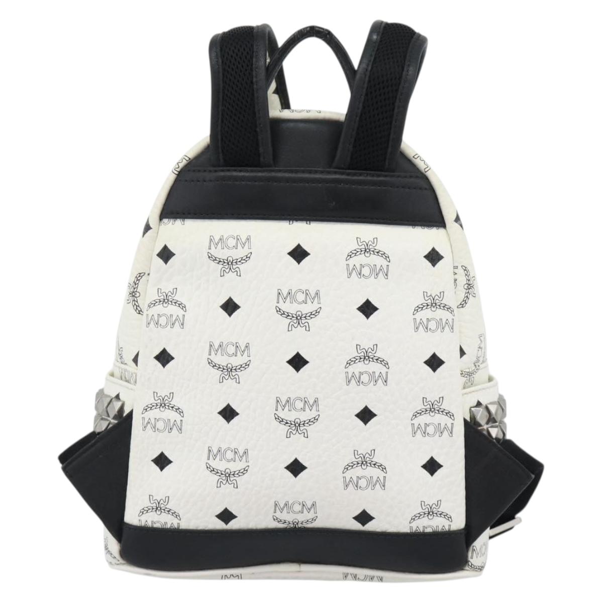 MCM Vicetos Backpack PVC Leather White Silver Auth ka5127