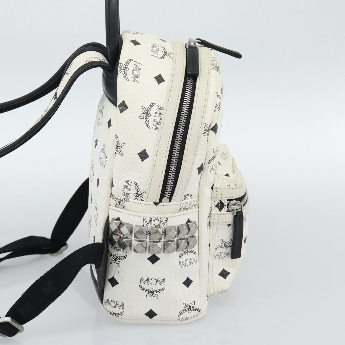 MCM Vicetos Backpack PVC Leather White Silver Auth ka5127
