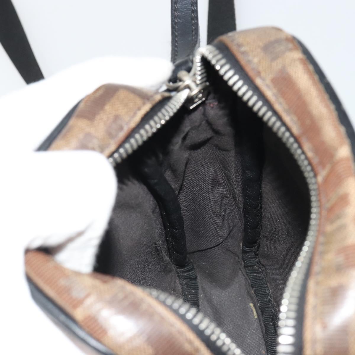 FENDI Zucca Shoulder Bag PVC Leather Brown Silver 7VA456 Auth ka5128