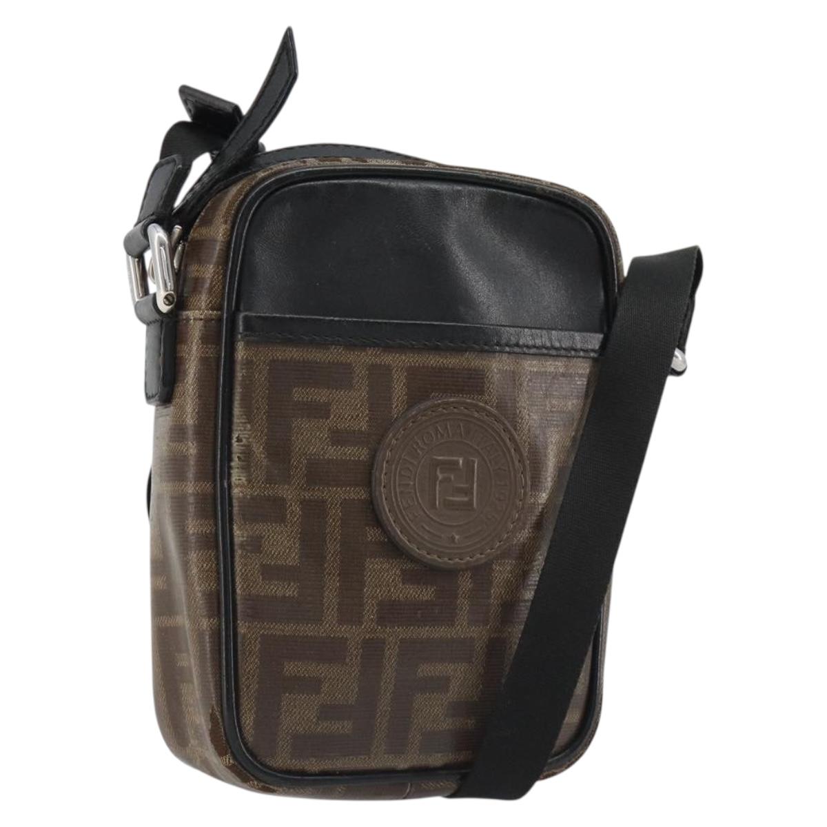 FENDI Zucca Shoulder Bag PVC Leather Brown Silver 7VA456 Auth ka5128