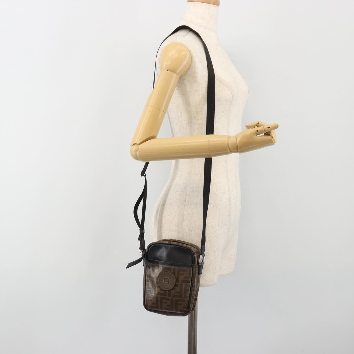 FENDI Zucca Shoulder Bag PVC Leather Brown Silver 7VA456 Auth ka5128